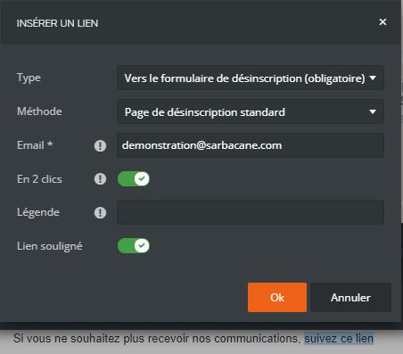 Lien de désabonnement emailing
